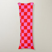Neon Roze en Rood Geruite Checkerboard  Lichaamskussen (Voorkant Verticaal)
