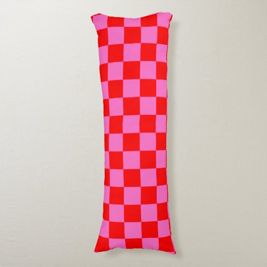Neon Roze en Rood Geruite Checkerboard  Lichaamskussen (Voorkant Verticaal)