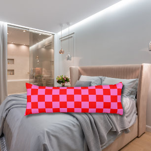 Neon Roze en Rood Geruite Checkerboard  Lichaamskussen