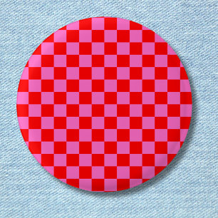 Neon Roze en Rood Geruite Checkerboard Ronde Button 3,2 Cm