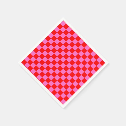 Neon Roze en Rood Geruite Checkerboard Servet (Hoek)
