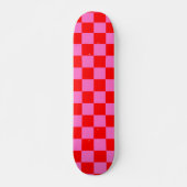 Neon Roze en Rood Geruite Checkerboard Skateboard (Voorkant)