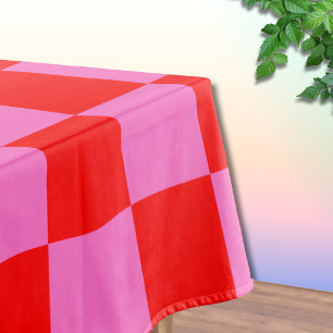 Neon Roze en Rood Geruite Checkerboard Tafelkleed