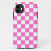 Neon Roze en Wit Geruite Checkerboard  Case-Mate iPhone Case (Achterkant)