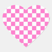 Neon Roze en Wit Geruite Checkerboard  Hart Sticker (Voorkant)