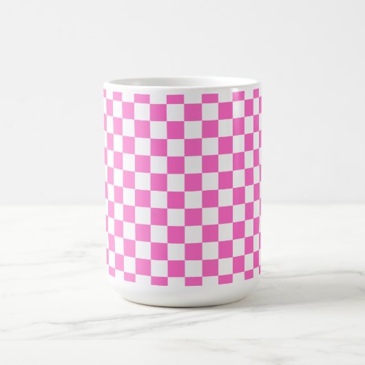 Neon Roze en Wit Geruite Checkerboard  Koffiemok (Center)