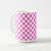 Neon Roze en Wit Geruite Checkerboard  Koffiemok (Voorkant links)