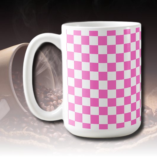 Neon Roze en Wit Geruite Checkerboard  Koffiemok