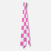 Neon Roze en Wit Geruite Checkerboard  Stropdas (Voorkant)