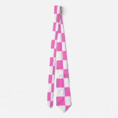 Neon Roze en Wit Geruite Checkerboard  Stropdas (Achterkant)
