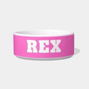 Neon Roze en Witte Moderne Naam Huisdier Voerbakje