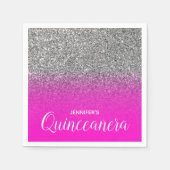 Neon roze en zilveren glitter ombre quinceanera servet (Voorkant)