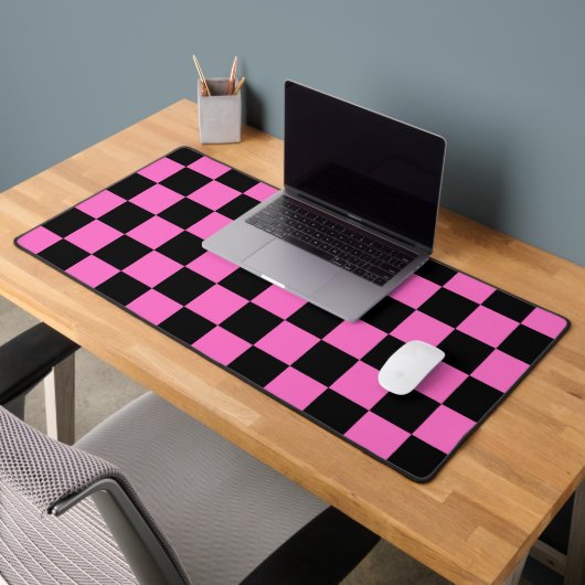 Neon Roze en Zwart Geruite Checkerboard  Bureaumat (Kantoor 2)