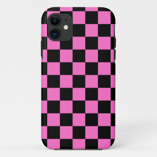 Neon Roze en Zwart Geruite Checkerboard  iPhone 11 Hoesje