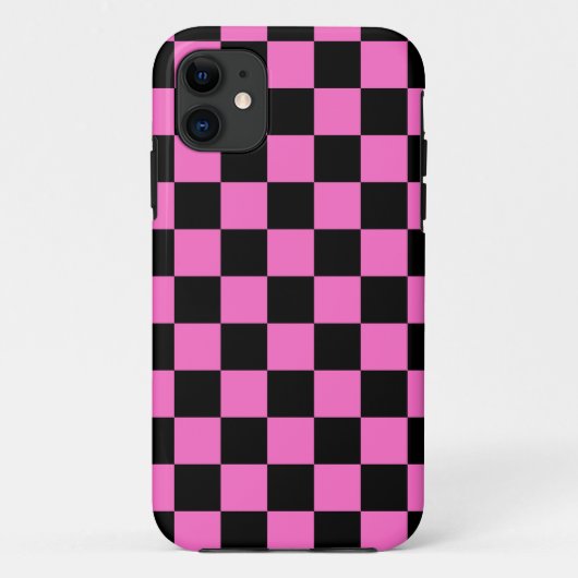 Neon Roze en Zwart Geruite Checkerboard  Case-Mate iPhone Case (Achterkant)