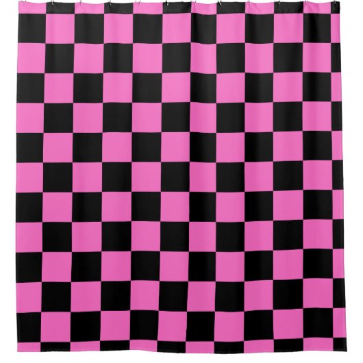 Neon Roze en Zwart Geruite Checkerboard  Douchegordijn (Voorkant)