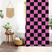 Neon Roze en Zwart Geruite Checkerboard  Douchegordijn
