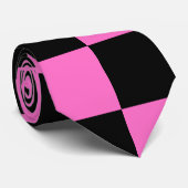 Neon Roze en Zwart Geruite Checkerboard Stropdas (Opgerold)
