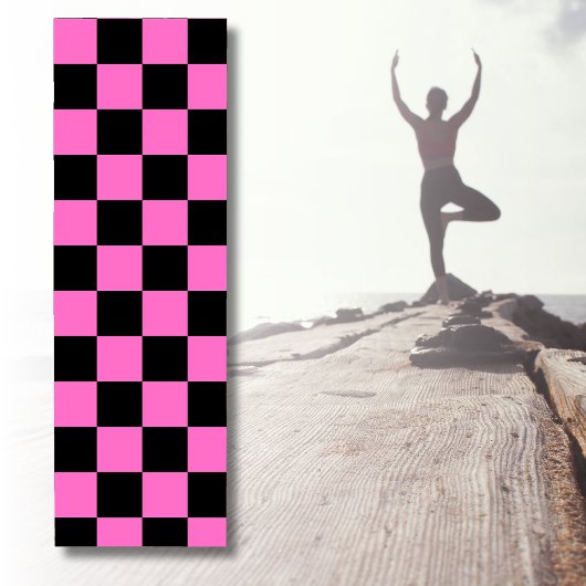 Neon Roze en Zwart Geruite Checkerboard  Yogamat