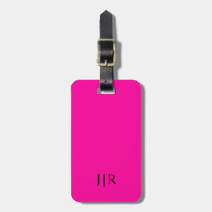 Neon roze en zwarte I Moderne monogram Bagagelabel