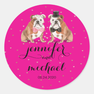 Neon Roze Engelse Bulldog huwelijksfeest Ronde Sticker