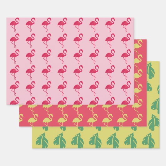 Neon roze flamingo tropisch inpakpapier vel (Set)