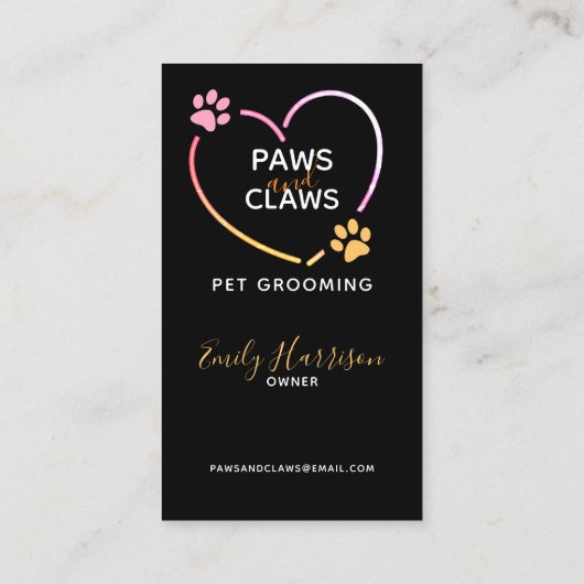 Neon roze geel huisdier verzorging QR-code Visitekaartje (Achterkant)