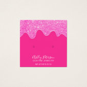 Neon roze glitter druppelt stuks oorscherm vierkante visitekaartjes (Voorkant)