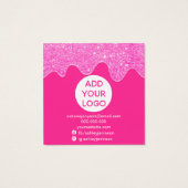 Neon roze glitter druppelt stuks oorscherm vierkante visitekaartjes (Achterkant)