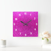 Neon roze glitter vierkante klok (Huis)
