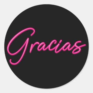 Neon Roze Gloed Spaans Dank je/Dank U Ronde Sticker