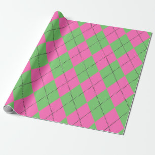 Neon Roze Groen Argyle Diamant Patroon Cadeaupapier