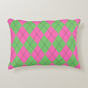 Neon Roze Groen Argyle Patroon Accent Kussen