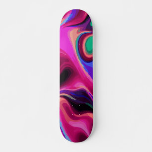 Neon Roze Groen en Blauw Abstract Verf Werveling Skateboard