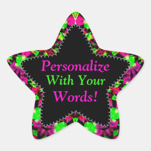Neon Roze & Groen Gelukkige Pretkleuren Ster Stick Sticker