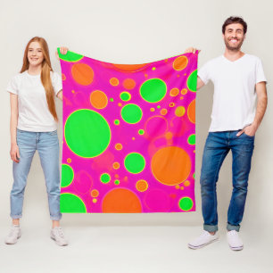 Neon Roze & Groen Retro Cirkel Ontwerp Fleece Deken