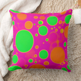 Neon Roze & Groen Retro Cirkel Ontwerp Kussen