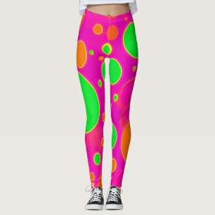 Neon Roze & Groen Retro Cirkel Ontwerp Leggings