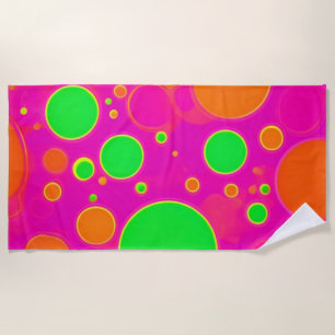 Neon Roze & Groen Retro Cirkel Ontwerp Strandlaken