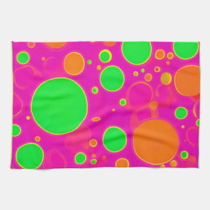 Neon Roze & Groen Retro Cirkel Ontwerp Theedoek
