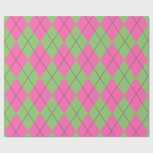 Neon Roze Groene Argyle Diamant Patroon Cadeaupapier (Vlak)