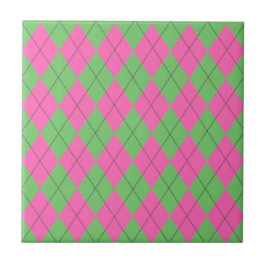 Neon Roze Groene Argyle Diamant Patroon Tegeltje (Voorkant)