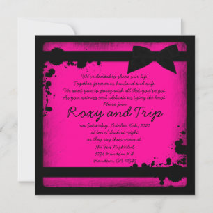 Neon roze grunge Black ribbon bruiloft Kaart