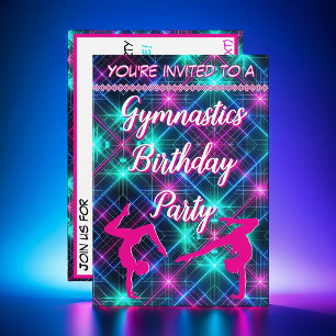 Neon Roze Gymnastiek Glow Verjaardagsfeest Kaart