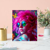 Neon Roze-Haired Vrouw Met Reflecterende Bril - M Acryl Bord (Huwelijk)