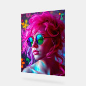 Neon Roze-Haired Vrouw Met Reflecterende Bril - M Acryl Bord (Hoek)