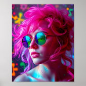 Neon Roze-Haired Vrouw Met Reflecterende Bril - M Poster (Voorkant)