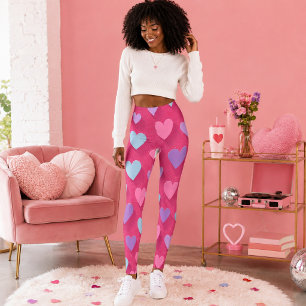 Neon Roze Hart Patroon Leggings