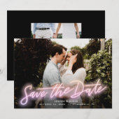 Neon Roze Horizontale Foto sparen de Datum Kaart (Voorkant / Achterkant)