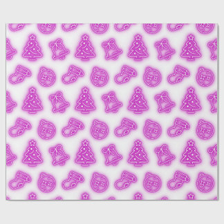 Neon Roze Kerstmis op Wit Cadeaupapier